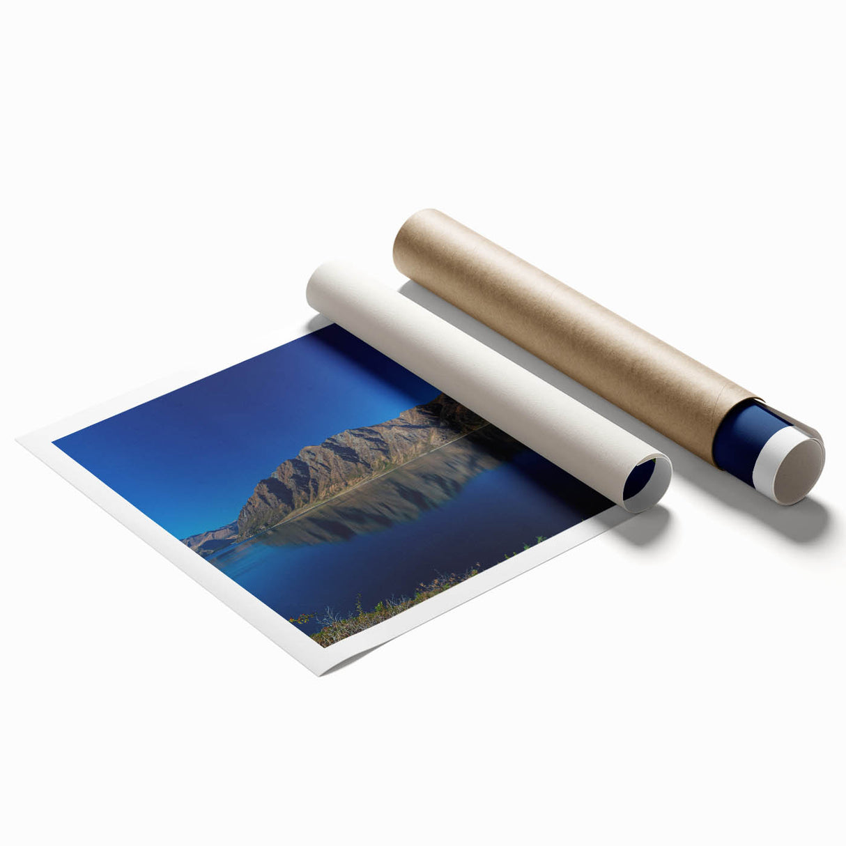 Extra large wall art depicting a serene Otago, New Zealand scenery in muted green and blue tones on a rolled print.