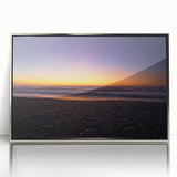 Mid-century modernist art of New Zealand's West Coast in muted earth tones on a silver-framed acrylic print.