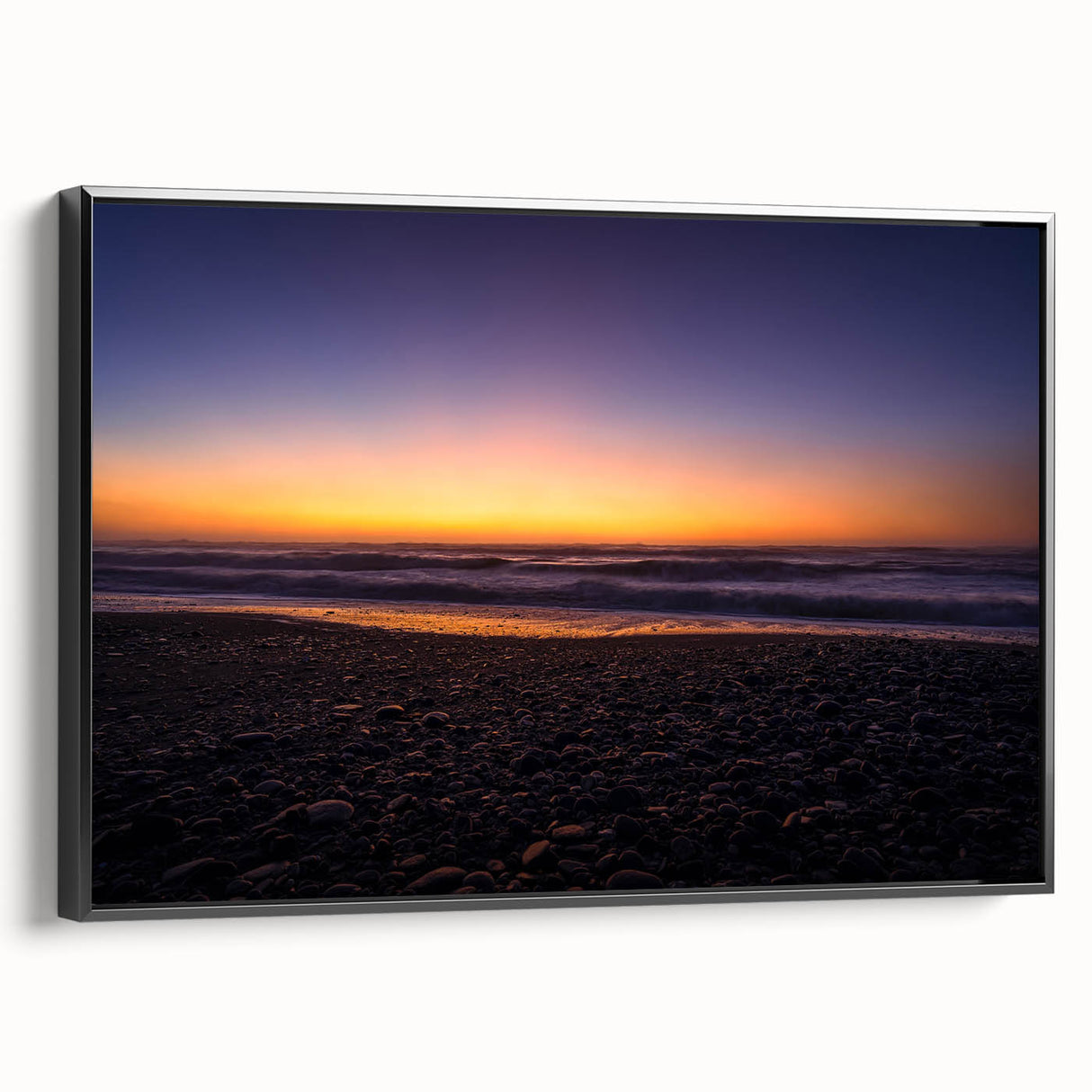 Black and white landscape art painting of New Zealand's West Coast on framed canvas, ideal for bedroom wall decor.