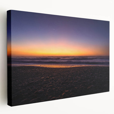 Large stretched canvas depicting a serene New Zealand West Coast landscape, in soft blue and green hues.