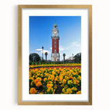 Textured abstract art print of Buenos Aires skyline in muted earth tones on a large framed canvas.
