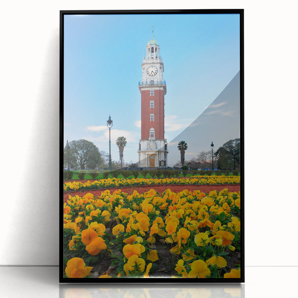 Large abstract wall art depicting a stylized Buenos Aires cityscape in black and white, framed acrylic.