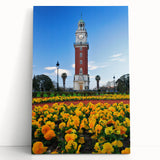 Black and white stretched canvas depicting Buenos Aires cityscape, ideal for kitchen wall art or bedroom decor.