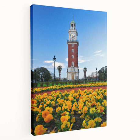 Side view of a stretched canvas featuring a vibrant cityscape of Buenos Aires, ideal for kitchen wall art.