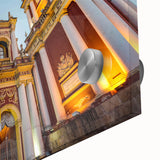 Large abstract wall art depicting a mid-century modernist Argentine landscape in muted earth tones on acrylic glass.