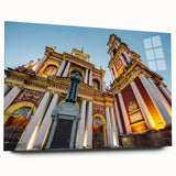 Large abstract depiction of a South American landscape in muted earth tones on acrylic glass.