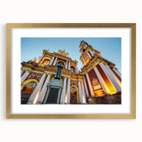 Extra large abstract art print of an Argentine landscape in textured gold frame, ideal for living room decor.