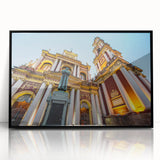 Large abstract wall art featuring a stylized Argentinian landscape in muted earth tones, framed in black acrylic.