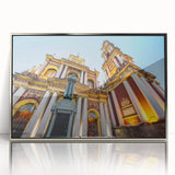 Mid-century modernist art depicting an Argentine landscape in muted earth tones on a framed acrylic panel.