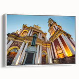 Vintage poster art of a colorful Argentine scenery on a large framed canvas, ideal for living room decor.