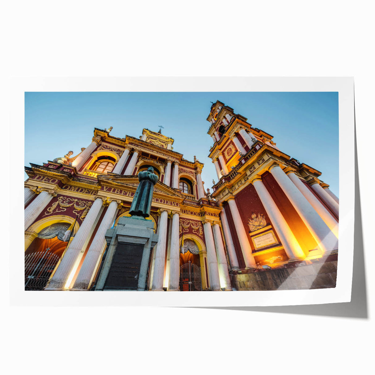 Extra large rolled print featuring a scenic view of Argentina with vibrant green and floral elements.