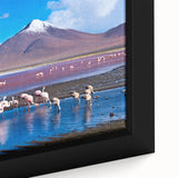 Extra large framed canvas of a textured, colorful Bolivian landscape in black, ideal for living room decor.