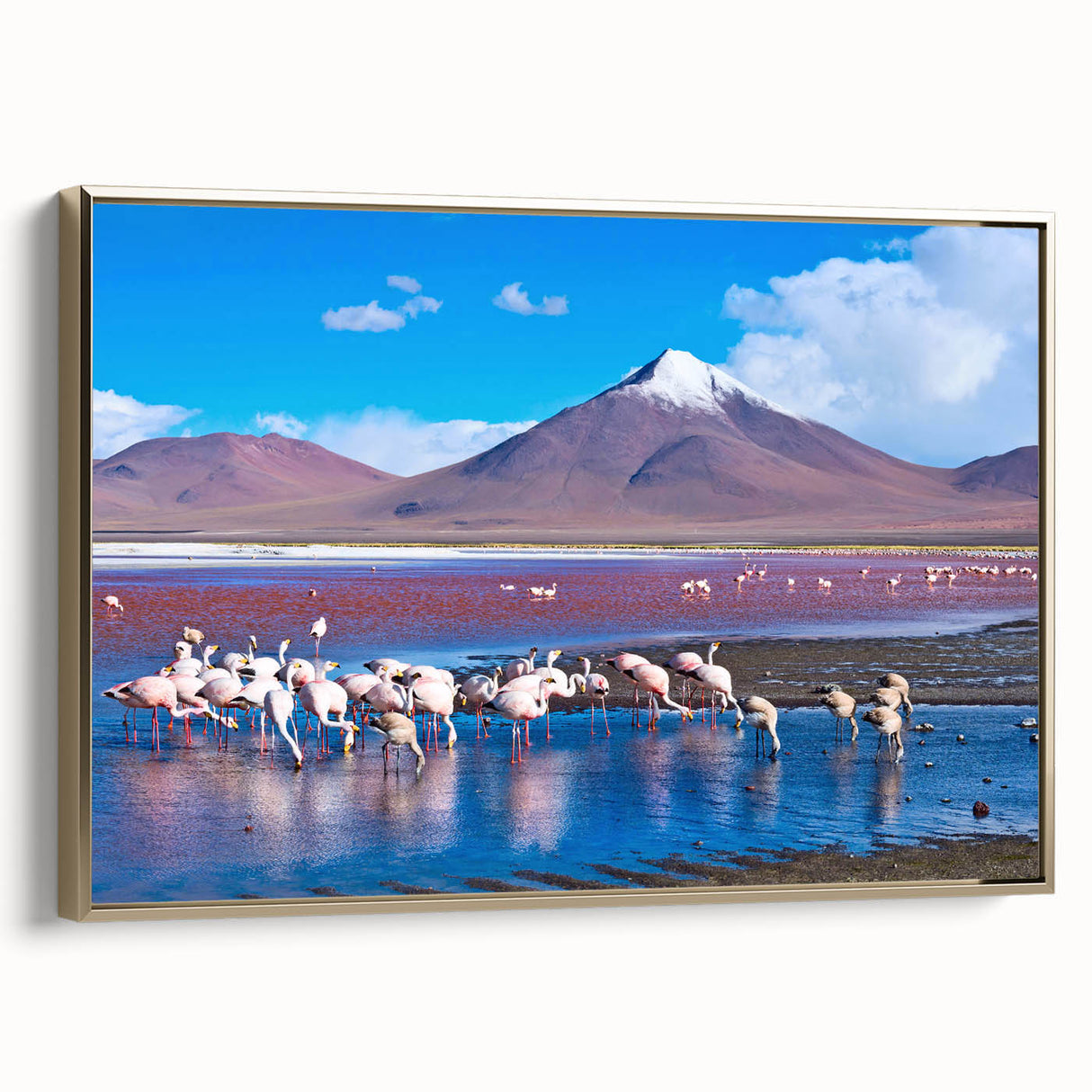 Framed canvas landscape art of Bolivia with black and gold tones, ideal for bedroom wall decor.