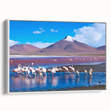Vintage poster art of a Bolivian landscape on framed canvas, featuring vibrant colors, ideal for living room decor.