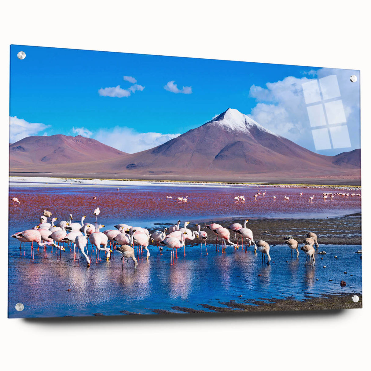 Acrylic glass print of a Bolivian landscape in muted earth tones, suitable for bedroom or dining room decor.