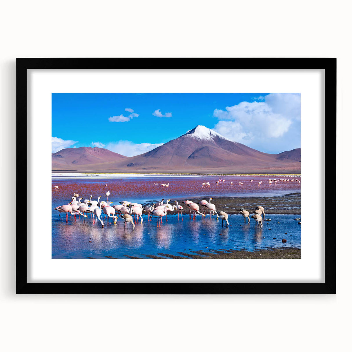 Extra large abstract art print of a colorful Bolivian landscape, textured on a black framed canvas.