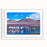 Abstract art print of a Bolivian landscape in muted earth tones on a white-framed canvas, suitable for dining room decor.