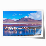 Extra large rolled print of a Bolivian landscape with vibrant floral elements, ideal for dining room wall art.