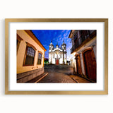 Extra large abstract art print of a textured Brazilian landscape in muted earth tones, framed in gold.