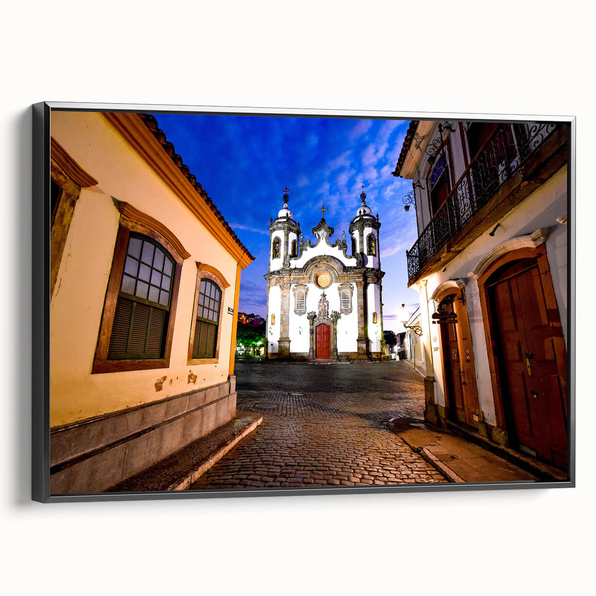 Black and white landscape art painting of a Brazilian scenery on a framed canvas, ideal for bedroom wall decor.