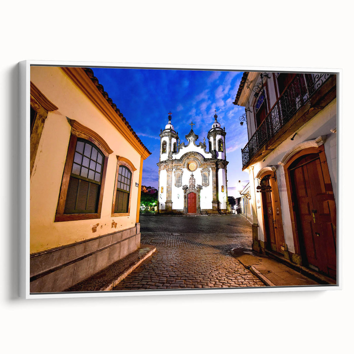 Vintage poster art of a scenic Brazilian landscape on a framed canvas, featuring vibrant, colorful art.
