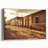 Framed canvas featuring a vintage-style landscape painting of Santiago, Chile with muted earth tones.
