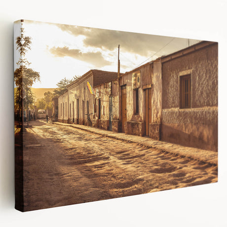 Panoramic view of Santiago, Chile skyline in muted earth tones on a large stretched canvas, suitable for kitchen wall art.