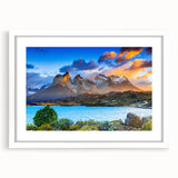 Abstract art print of a Chilean landscape in muted earth tones on a white-framed canvas, ideal for dining room decor.