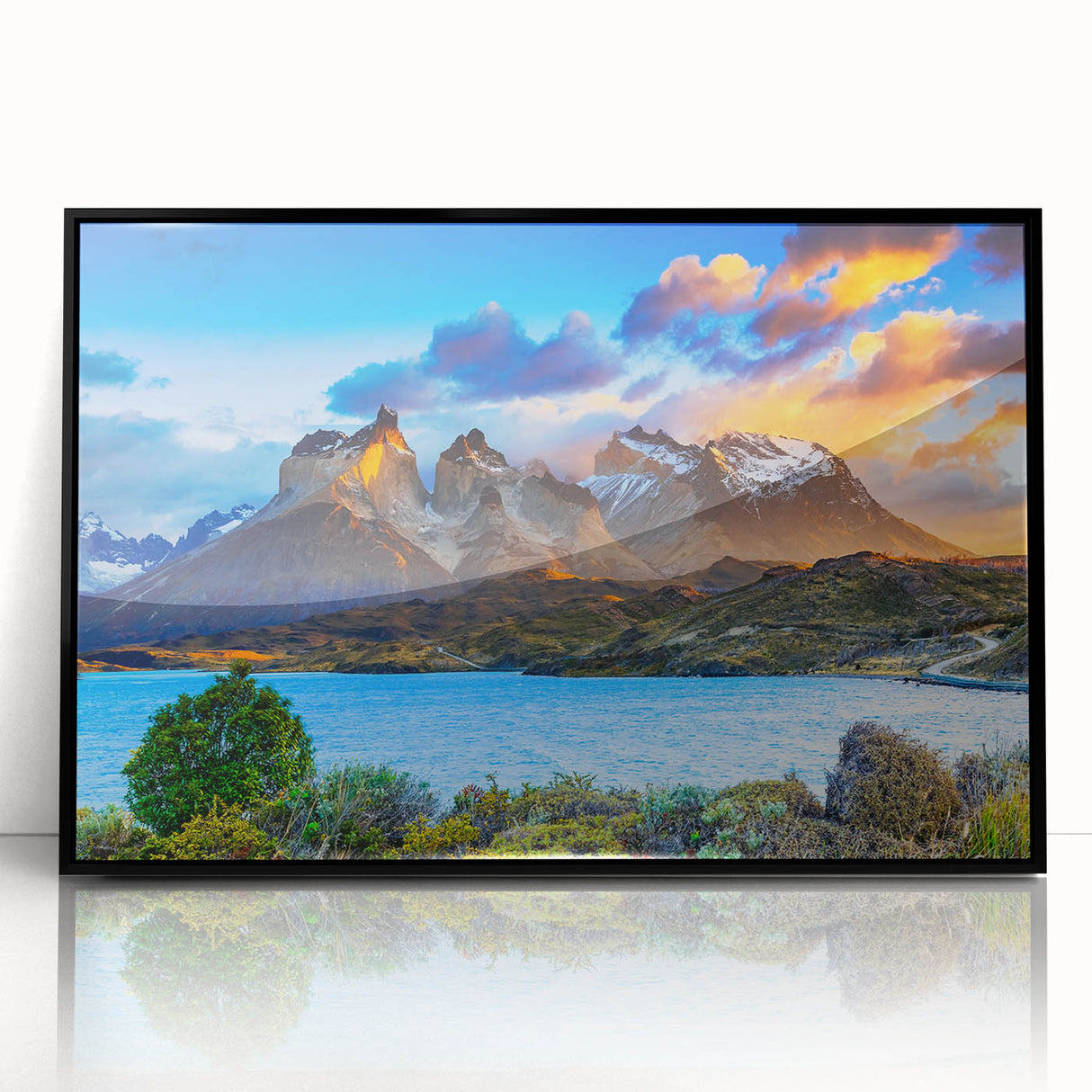 Large abstract wall art depicting a South American Chilean landscape in muted earth tones on a framed acrylic.