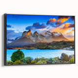 Black and white landscape art painting of Chilean scenery on framed canvas, ideal for bedroom wall decor.