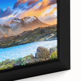 Extra large framed canvas featuring a textured depiction of a colorful South American scenery, ideal for living room decor.