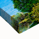 Large art featuring a black and white landscape painting of Chilean scenery on stretched canvas, suitable for bedroom decor.