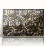 Mid-century modernist art of Colombian landscape in muted earth tones, silver-framed acrylic print.