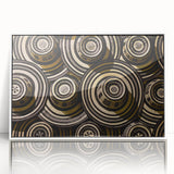 Art deco poster of a Colombian landscape in muted green and brown tones on framed acrylic.