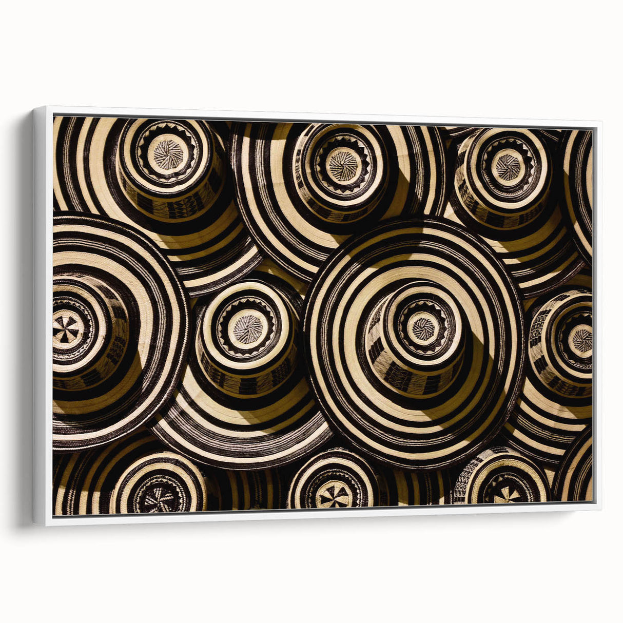 Vintage poster art of a colorful Colombian landscape on a white framed canvas, ideal for living room decor.