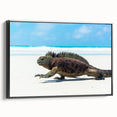 Black and white landscape art of the Galápagos Islands on framed canvas, ideal for bedroom decor.