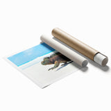 Extra large rolled print of a vibrant Galapagos scenery with lush floral elements, ideal for classy bathroom wall art.