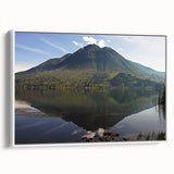 Vintage poster art of Ecuadorian scenery on extra-large framed canvas, featuring colorful art against a black background.