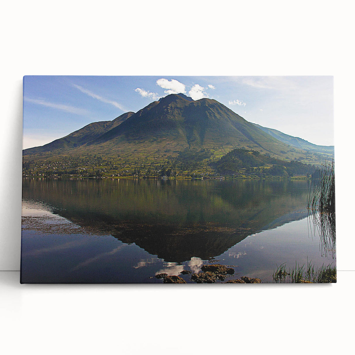 Black and white stretched canvas featuring a scenic view of a South American landscape, ideal for kitchen wall art.