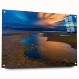 Acrylic print of abstract South American scenery in earth tones, ideal for dining room decor.