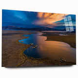 Acrylic print of a large abstract depiction of a South American scenery, blending earthy tones.