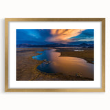 Extra large abstract art print of a textured South American scenery in gold frame, ideal for living room decor.