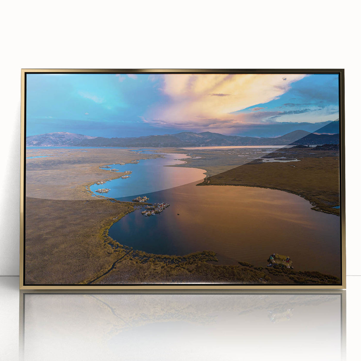 Framed acrylic print of a Peruvian landscape in earth tones, ideal for modern art wall decor.