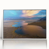 Acrylic print of a South American scenery in Peru, featuring muted earth tones, framed in white.