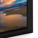 Extra large framed canvas depicting a textured scene of the Peruvian landscape in black with colorful accents.