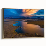 Framed canvas of a vintage-style Peruvian landscape in black and gold tones, ideal for bedroom wall art.