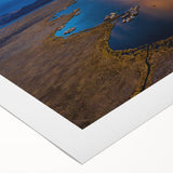 Art deco poster of a stylized Peruvian landscape in muted earth tones on rolled canvas, suitable for dining room decor.