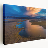 Stretched canvas featuring a serene Peruvian landscape in muted earth tones, ideal for kitchen wall art.