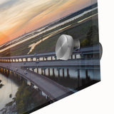 Large abstract wall art depicting Alabama scenery in mid-century modernist style, printed on acrylic glass.