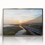 Large art print of Alabama scenery in gold tones on framed acrylic, styled in mid-century modernist art.